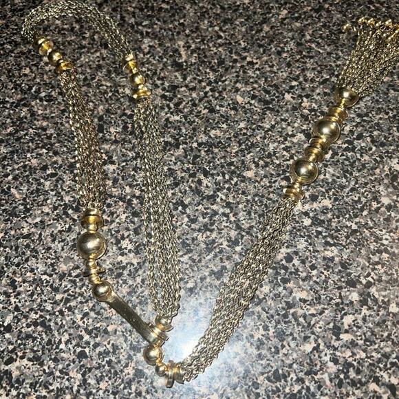 STELLA & DOT "Bianca" Lariat Gold & Bronze Tone Tassel Necklace 32" Front Hook - Picture 5 of 12